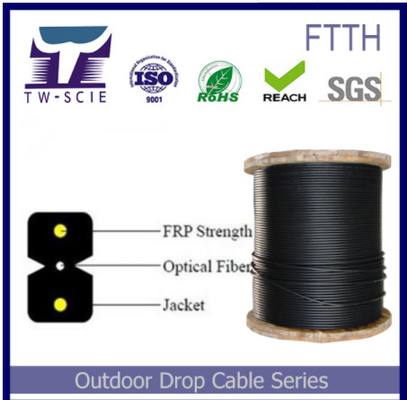 FTTH 2 εσωτερικό προστατευμένο καλώδιο οπτικών ινών πυρήνων, καλώδιο πτώσης ινών εύκολο να βάλει