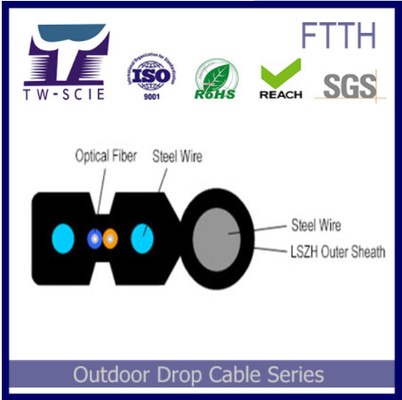 Οπτικό FTTH της Κίνας FRP εναέριο καλώδιο πτώσης ίνας υάλου με το Μαύρο ινών GJXFH G657A SM 2