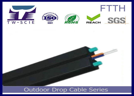 1-4 καλώδιο πτώσης πυρήνων FTTH FRP/καλυμμένο επίπεδο οπτικό καλώδιο μελών δύναμης χάλυβα