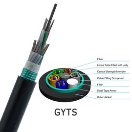 Το gyts-εναέριο υπαίθριο καλώδιο οπτικών ινών με τον άμεσο πολυ χαλαρό σωλήνα ενταφιασμών ζάρωσε το θωρακισμένο καλώδιο χάλυβα για