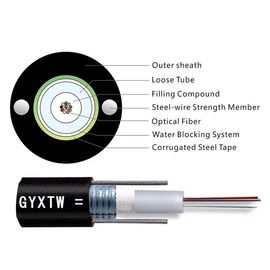 8Διάμετρος καλωδίου.9mm GYXTW 12 πυρήνας G652D Κεντρικό χαλαρό σωλήνα εξωτερικό αέρα και κανάλια καλωδίου οπτικών ινών με μανδύα PE