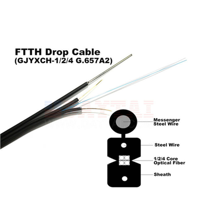 Υπαίθριο αυτοφερόμενο καλώδιο πτώσης GJYXCH FTTH 1/2/4 ενιαίο σχήμα 8 τρόπου πυρήνων