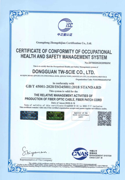 ΚΙΝΑ DONGGUAN TW-SCIE CO., LTD. Πιστοποιήσεις